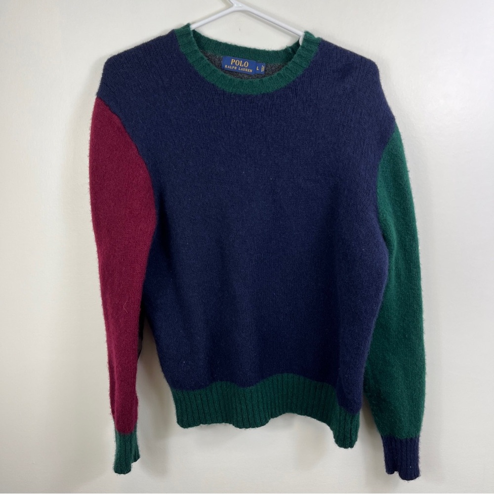Polo Ralph Lauren Color Block 100% Wool Sweater Mens size Large